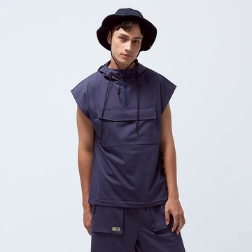 REBOOT-甦活logo口袋連帽背心-夜影灰