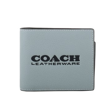COACH  壓印大字母皮革附抽取式卡夾對折短夾（湖藍色）_廠商直送
