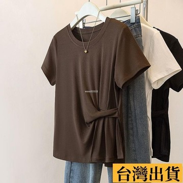 🌾限時低價🌴 大尺碼不規則設計感短袖t恤女2025春夏新款寬鬆上衣
