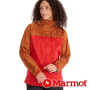 【Marmot】女單件式防水連帽外套『紅/卡其』46700 戶外 露營 登山 健行 休閒 時尚 保暖 防水 連帽外套