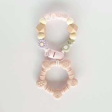 客製化 QIAO 兔子 雛菊 珊瑚粉小烏龜固齒器