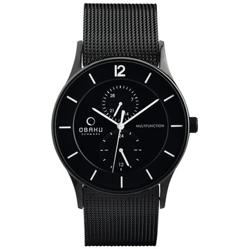 OBAKU 攻佔視覺雙眼計時米蘭腕錶-黑