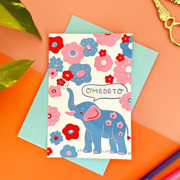 OMEDETO (恭喜) 卡片信封組 - 大象與花朵 -