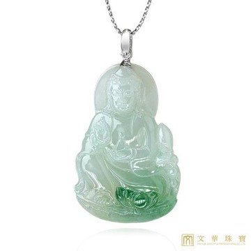 【文華珠寶】寶瓶觀音巧色坐蓮玉墜 不含鍊