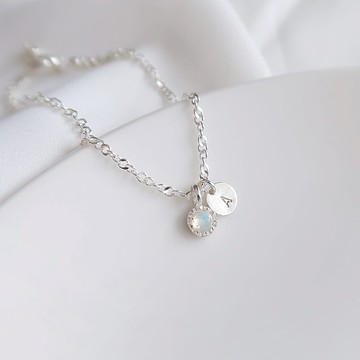 925純銀 波光 迷你蛋白石 客製化刻字 手鍊 免費送禮包裝