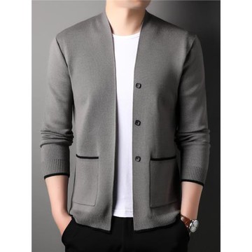 2025春秋休閑韓版男士針織開衫中青年潮流外穿男裝修身毛線衣外套
