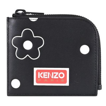 KENZO Boke Flower 經典壓印LOGO花朵圖案L型拉鍊零錢包(黑)