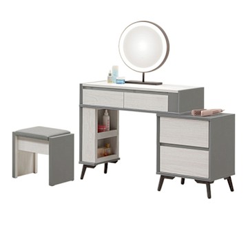 文創集 維法2.7尺伸縮觸控鏡面鏡台組合(含化妝椅)-80-110x40x128cm免組