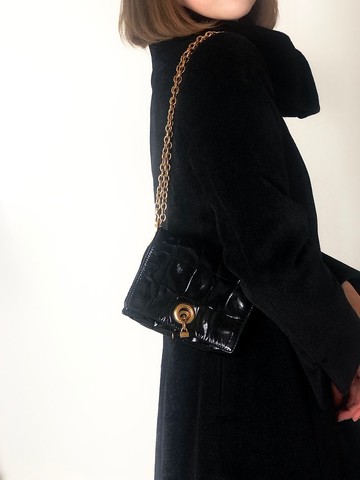 【 日本直送 名牌中古包 】Yves Saint Laurent 側背包 黑色 皮革 迷你包 鍊條肩背包 rncjip