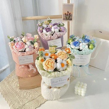 ❀【花中世界】❀小香風手工針織花束成品送女友手捧花閨蜜生日禮物花束伴手禮