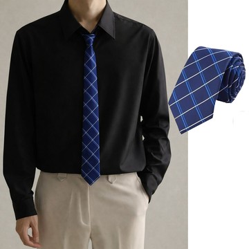 【拉福】領帶6cm中窄版領帶手打領帶(格紋藍)