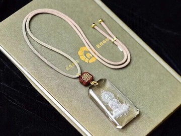 天然白水晶內雕觀音吊墜 繩鏈 顏色水潤  佩戴效果好 招好人緣