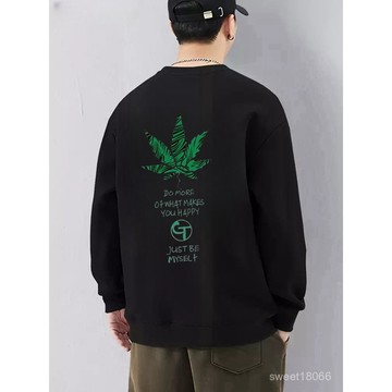秋天重磅大學T純棉美式復古長袖衛衣男女通用寬鬆圓領上衣百搭Oversize落肩上衣大尺碼衛衣冬天加絨D365