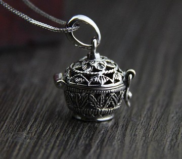 真正的 S925 純銀舊設計師可打開盒子吊墜項鍊