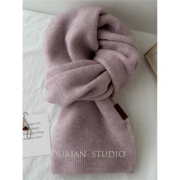 溫柔芋紫色~韓版羊毛圍巾女生秋冬季顯白針織保暖百搭高級感圍脖