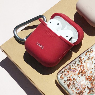 AirPods Vencer全包矽膠保護套 配掛鉤防丟線-紅色