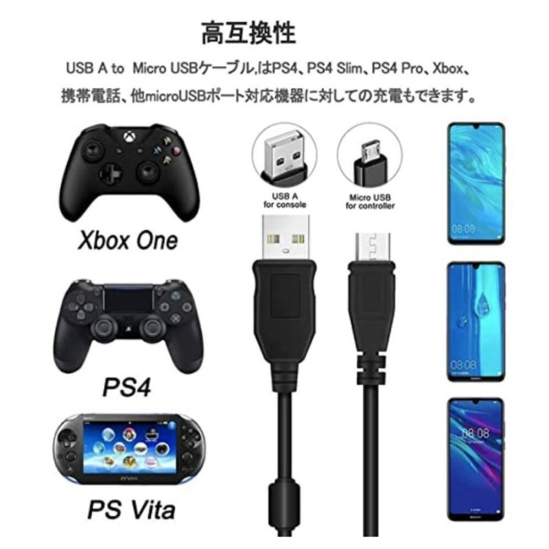 micro USB充電ケーブル 1.8m （2本セット） 2.4A急速充電ケーブル