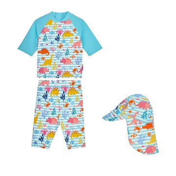 英國 JoJo Maman BeBe - 兩件式泳裝+防曬護頸遮陽帽-珊瑚礁_JJL1993+珊瑚礁_JJL2757