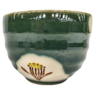 織部椿湯缽-日本製 寬10.3cm 高7.5cm 滿水容量360mL 瓷湯缽  綠色  1個