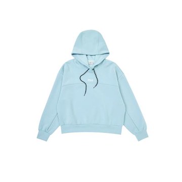 FILA官方直營 女款 #復古飛馳 長袖連帽T恤-淺藍 5TEZ-5426-BU