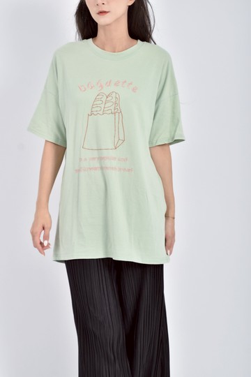 加購優惠(F) mymyt韓牌寬鬆麵包刺繡淺綠色短袖上衣