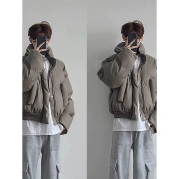 美式高街潮牌痞帥pu皮棉服男冬季短款棉襖立領寬松面包服棉衣外套