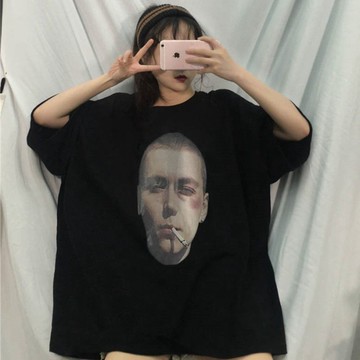 【Plump】150kg內可穿 大尺碼女裝 夏裝 特大碼 街頭原宿BF風 印花寬松T恤 情侶款 慵懶風 遮肉 短袖上衣