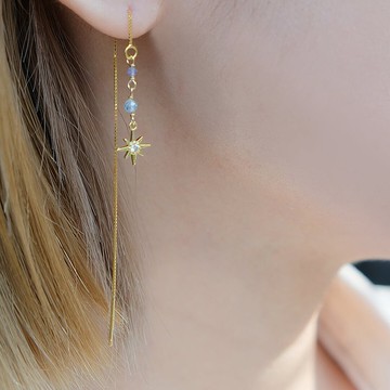 芒星丹泉石海藍寶耳線 輕奢  巴洛克 925純銀耳線 銀鍍金