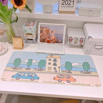 可愛小熊兔子軟萌書桌防水桌墊學生皮革茶幾防污墊子桌布