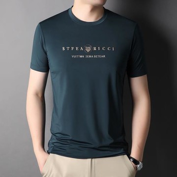 冰絲短袖t恤男夏季新款休閑無痕男裝圓領半袖體恤衫薄款速干衣潮