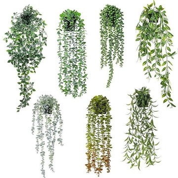 【臺灣出貨】綠植仿真盆栽 曼陀羅 尤加利 藤條藤蔓 綠植磨砂黑盆裝飾懸掛盆景