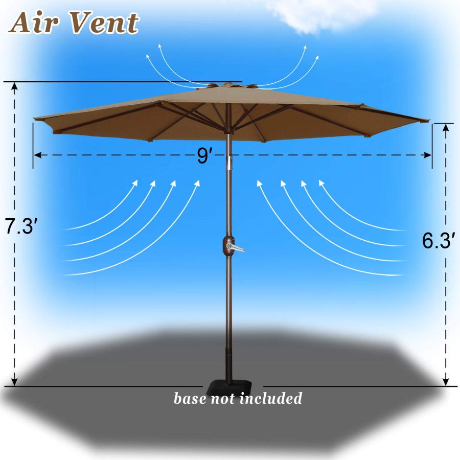 Strong Camel 9' Parasol New Patio Garden Umbrella Sunshade Market Outdoor-Brown