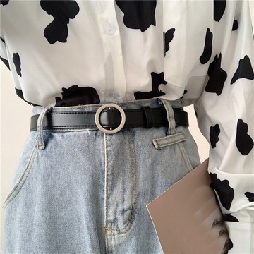 無孔皮帶女簡約百搭韓國時尚網紅ins風黑色牛仔褲腰帶男裝飾韓版