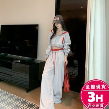 【梨卡】隔日到貨 女裝 【套裝】上衣 外套 長褲 棉褲 百搭套裝 直筒闊腿褲 短款上衣 寬鬆套裝VG156【現貨24H】