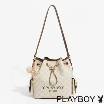 PLAYBOY - 水桶包附長短背帶  Bunny Lattice系列 - 咖啡色