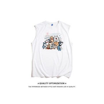 狗狗家族美式復古純棉修身背心無袖T恤外穿運動吸汗健身男女夏