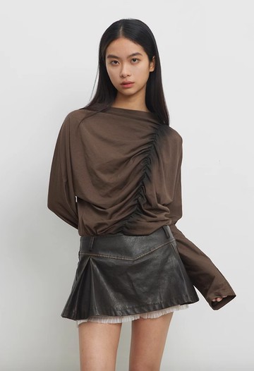 Gather T-shirt 抽褶噴色垂感上衣