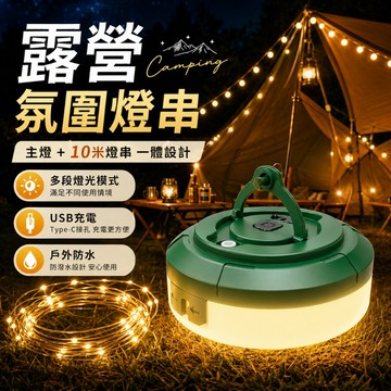 台灣出貨💥【暖+彩】露營燈 氛圍燈串 10米延長 USB充電 多段燈光模式 戶外防水 露營燈串 掛燈 野營燈 捲尺燈