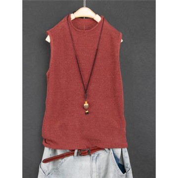 2025夏季新品 文藝大碼針織微高領無袖亞麻坎肩 內搭小吊帶女