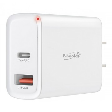 E-books B60 高效能 20W PD+QC3.0 雙孔快速充電器 E-PCB233  白色  1個