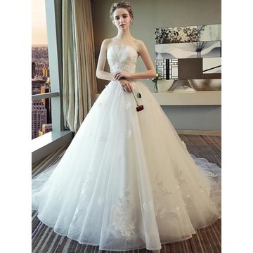 婚紗禮服新娘拖尾小個子2025新款白色抹胸蕾絲簡約仙氣質森系婚紗