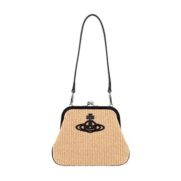 Vivienne Westwood Vivienne's Clutch 藤編土星口金肩背包-卡其