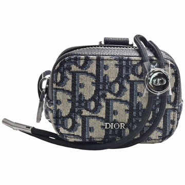 DIOR 經典OBLIQUE緹花帆布掛式拉鍊鑰匙/零錢包(藍色)