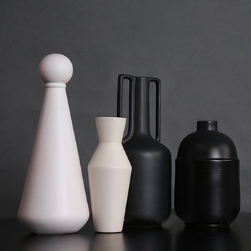 簡約北歐時尚幾何黑白花瓶擺件現代辦公室客廳玄關餐桌創意工藝品