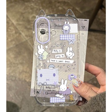 紫色米菲兔適用於蘋果17promax貓耳手機殼iPhone16plus透明15/14可愛13軟12防摔11