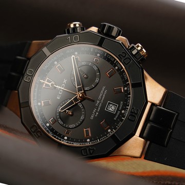 EDOX Delfin 海豚 水上冠軍 專業200米防水計時碼錶 新年開運 送禮推薦-黑X玫瑰金/43mm E10113.37RNCA.NIR