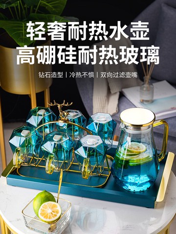 輕奢耐高溫水杯玻璃杯家用待客大容量茶具帶把茶杯杯子家庭套裝
