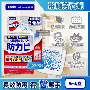 日本SC Johnson莊臣-約6週長效縫隙防霉浴廁芳香劑8ml/盒(放置型衛浴消臭擴香,壁掛式廁所香氛,如廁空氣清新防臭盒,風呂磁磚天花板除黑斑)