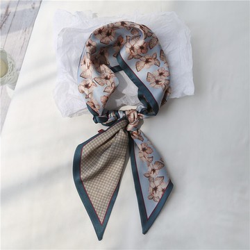 東大門秋百搭圍巾時尚發帶休閑印花長條領巾綁包絲帶腰帶紗巾1入