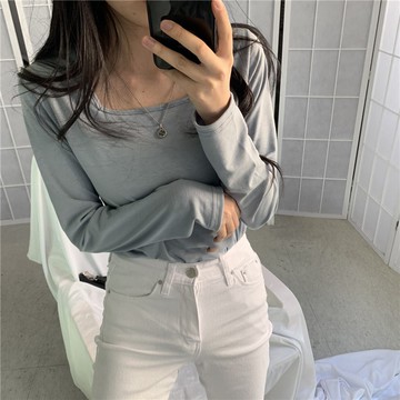 【太妮絲v94】現貨 初秋 韓系 方領長袖T袖 ins 百搭 簡約 基本款 長袖上衣 早秋